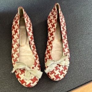 Pretty Ballerina Red/White Woven Leather Ballet Flats Size 37
